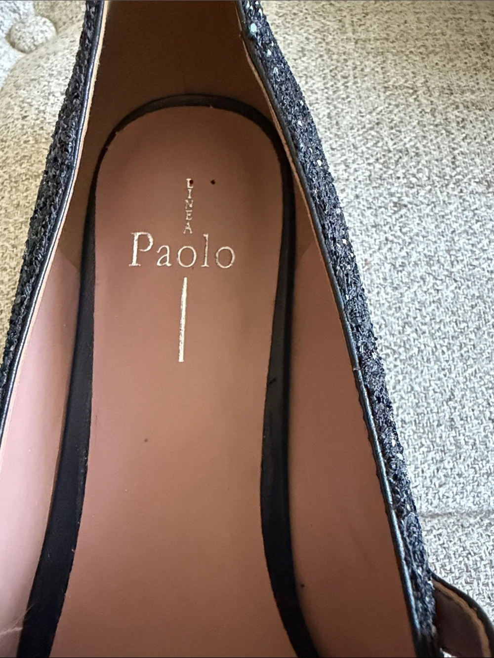 LINEA PAOLO Niara Black Glitter Mary Jane Flats Pointed Toe 10 NIB
